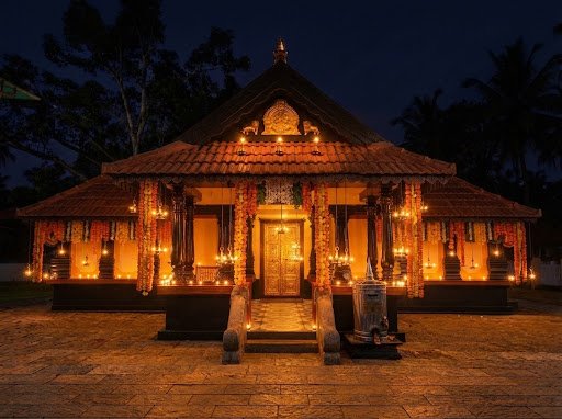 Chuttuvilakku and Niramala festive temple illumination at night